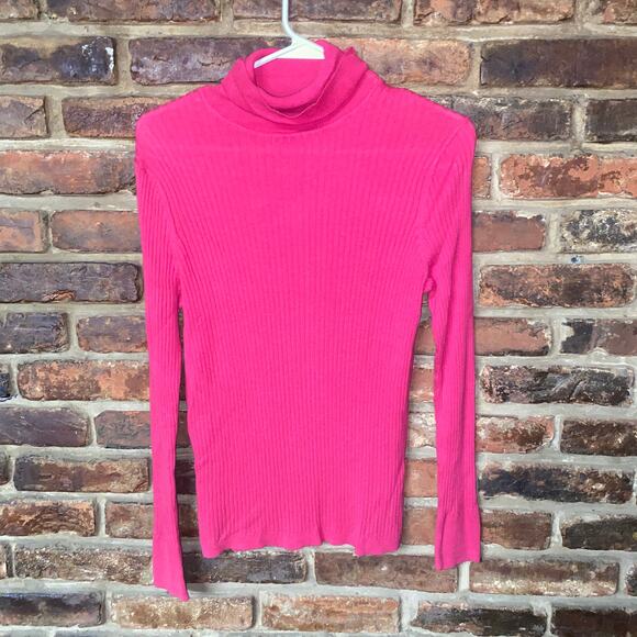 Talbots Fuchsia Pink Ribbed Knit Pullover Turtleneck Sweater LP Large Petite - Picture 1 of 6